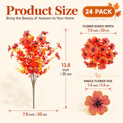 24Pcs Artificial Fall Flowers for Outdoors UV Resistant Decor