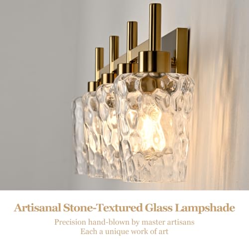 4 Light Bathroom Vanity Light Modern with Hammered Glass Shade (Gold / 4 Lights)