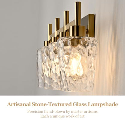 4 Light Bathroom Vanity Light Modern with Hammered Glass Shade (Gold / 4 Lights)