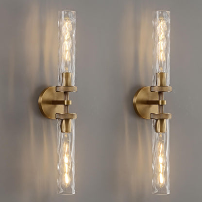 24in Bathroom Sconces with Water Ripple Glass (Brass / 24in-2PK)