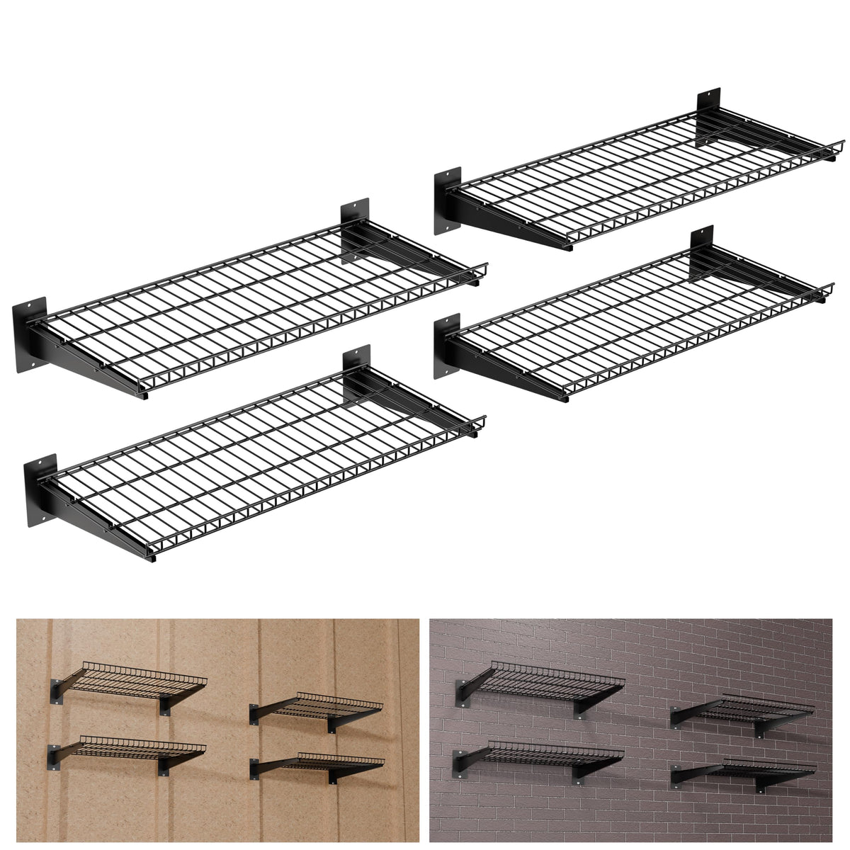 Garage Wall Shelving 24"x12" 4 (Black / 4 pack-24" x12")