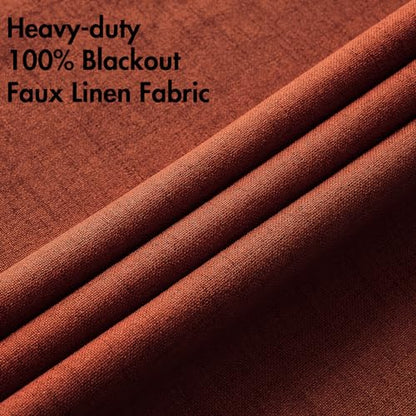 100% Blackout Linen Curtains for Bedroom 52x96 Inches Burnt Orange (Burnt Orange / 52"W x 96"L (Pack of 2))