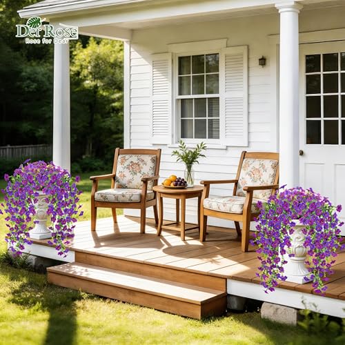 Artificial Hanging Flowers for Outdoors UV Resistant Fake Hanging Plants for Spring Decoration (Lavender / Deep Purple)