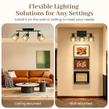 Black Semi Flush Mount Ceiling Light with Metal Cage
