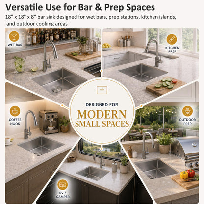 18 Inch Bar Sink Undermount (Stainless Steel / 18" x 18"x 8")