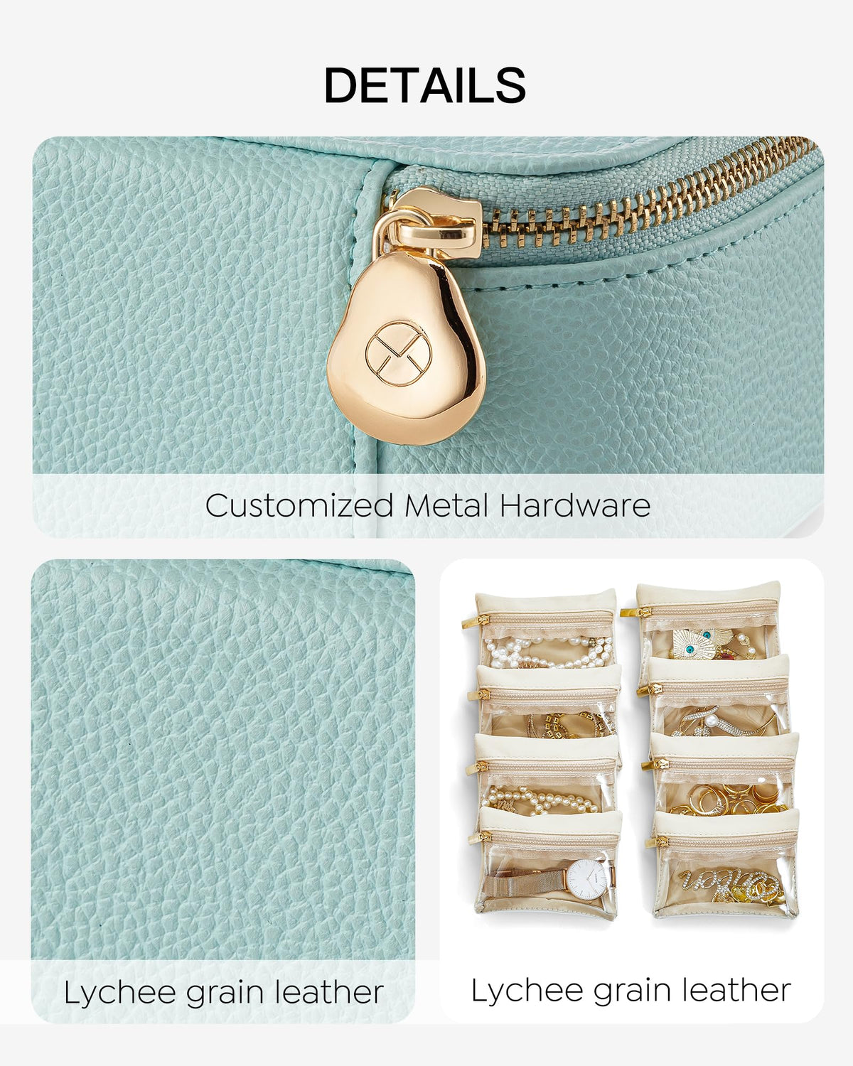 Jewelry Travel Case with 8 Clear Velvet Zipper Pouches (C.8 PCS Lake Blue)
