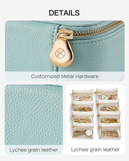 Jewelry Travel Case with 8 Clear Velvet Zipper Pouches (C.8 PCS Lake Blue)