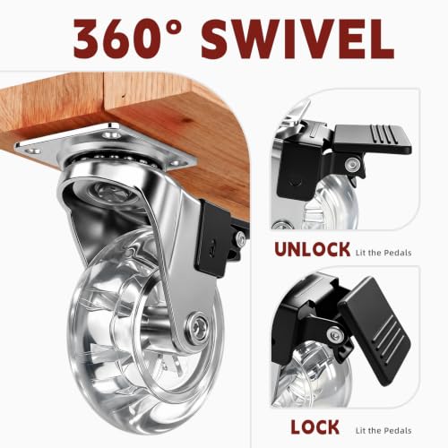 5 Inch Polyurethane Transparent Swivel Casters with Lock Brake