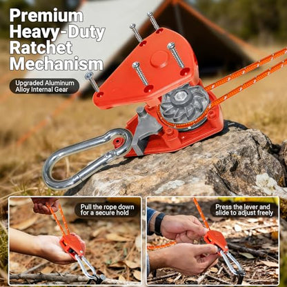 Camping Ropes Guy Lines 4 Pack (1/6in x 13ft - 4Pack-Orange)