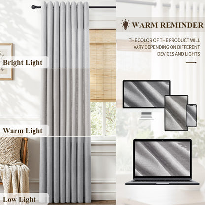 Grey Grommet Linen Curtains 84 Inches Long for Living Room (Grey / 52"W x 84"L (Pack of 2))