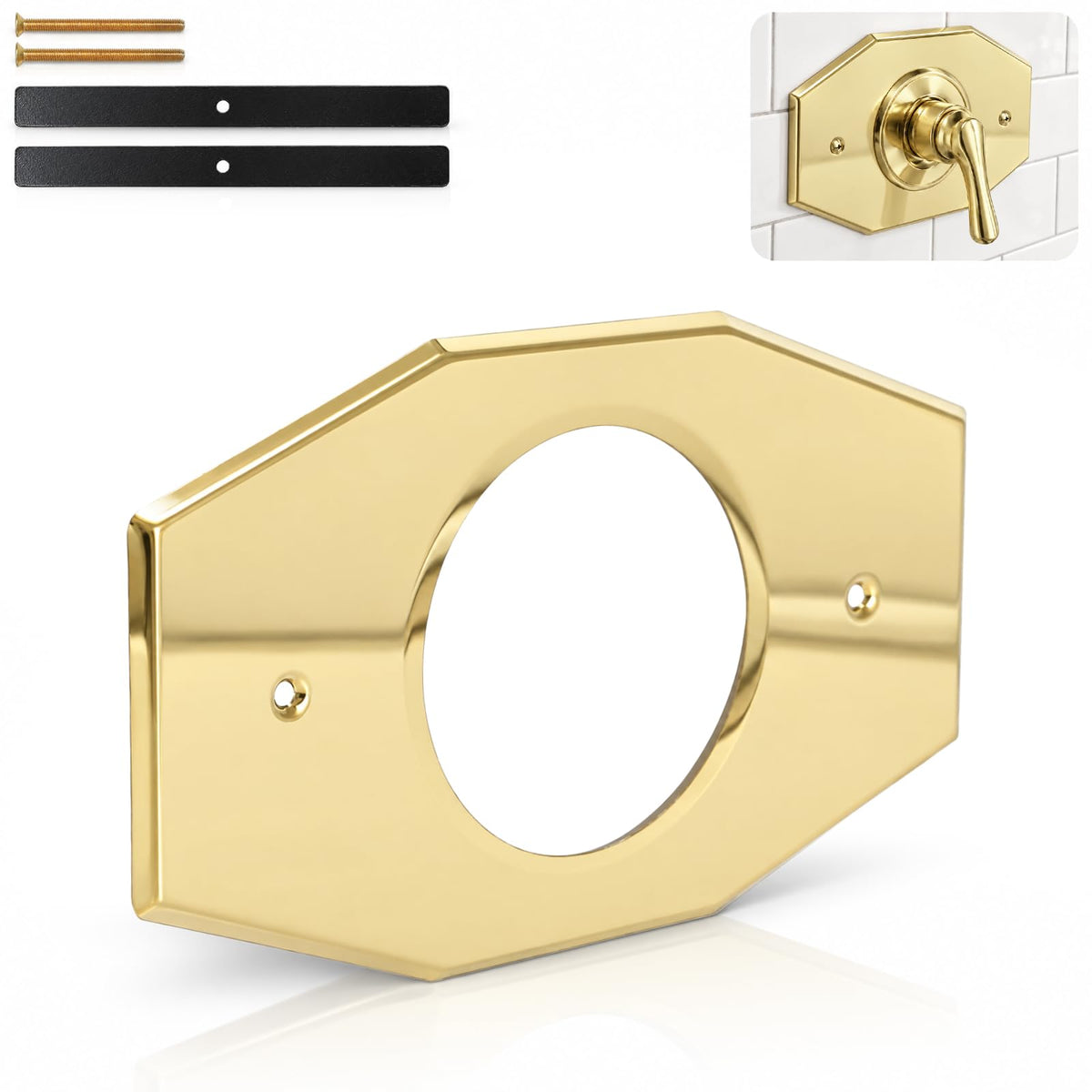 One-Hole-Remodel-Cover-Plate for 2 Handle or 3 Handle Shower Polished Brass (Brass)