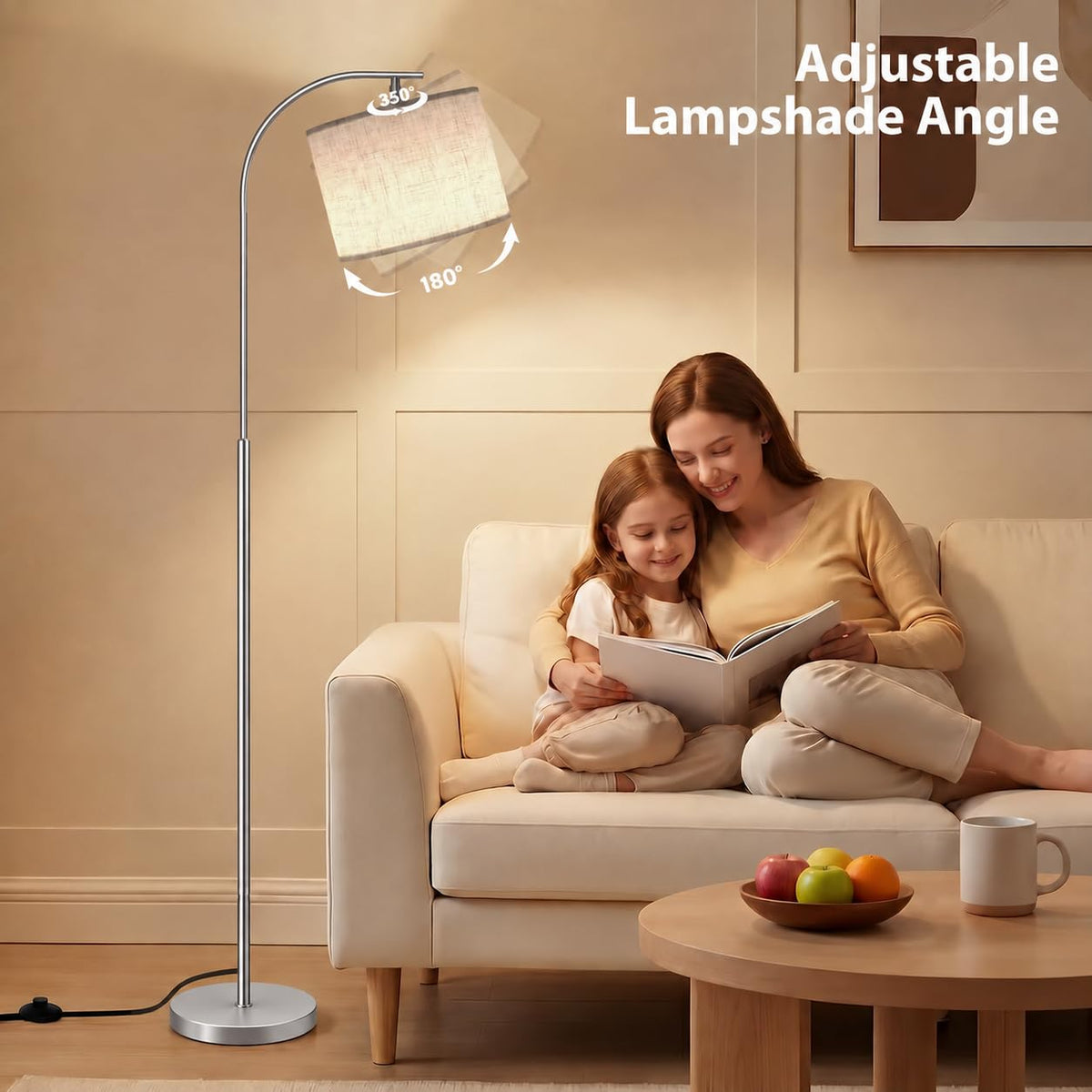 Floor Lamp with Linen Shade (Beige (Silver))