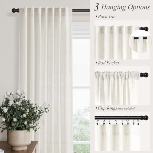 Natural Linen Curtains 105 Inches Long for Living Room 2 Panels (Natural / 52"W x 105"L (Pack of 2))