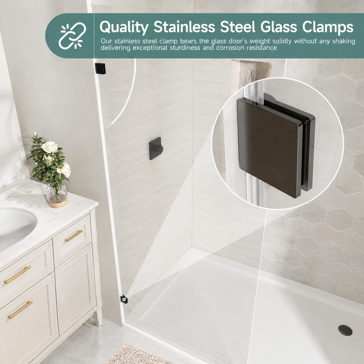 Glass Shower Panel 36" W x 68" H (Matte Black - Clear / 36"W x 68"H - 10mm)