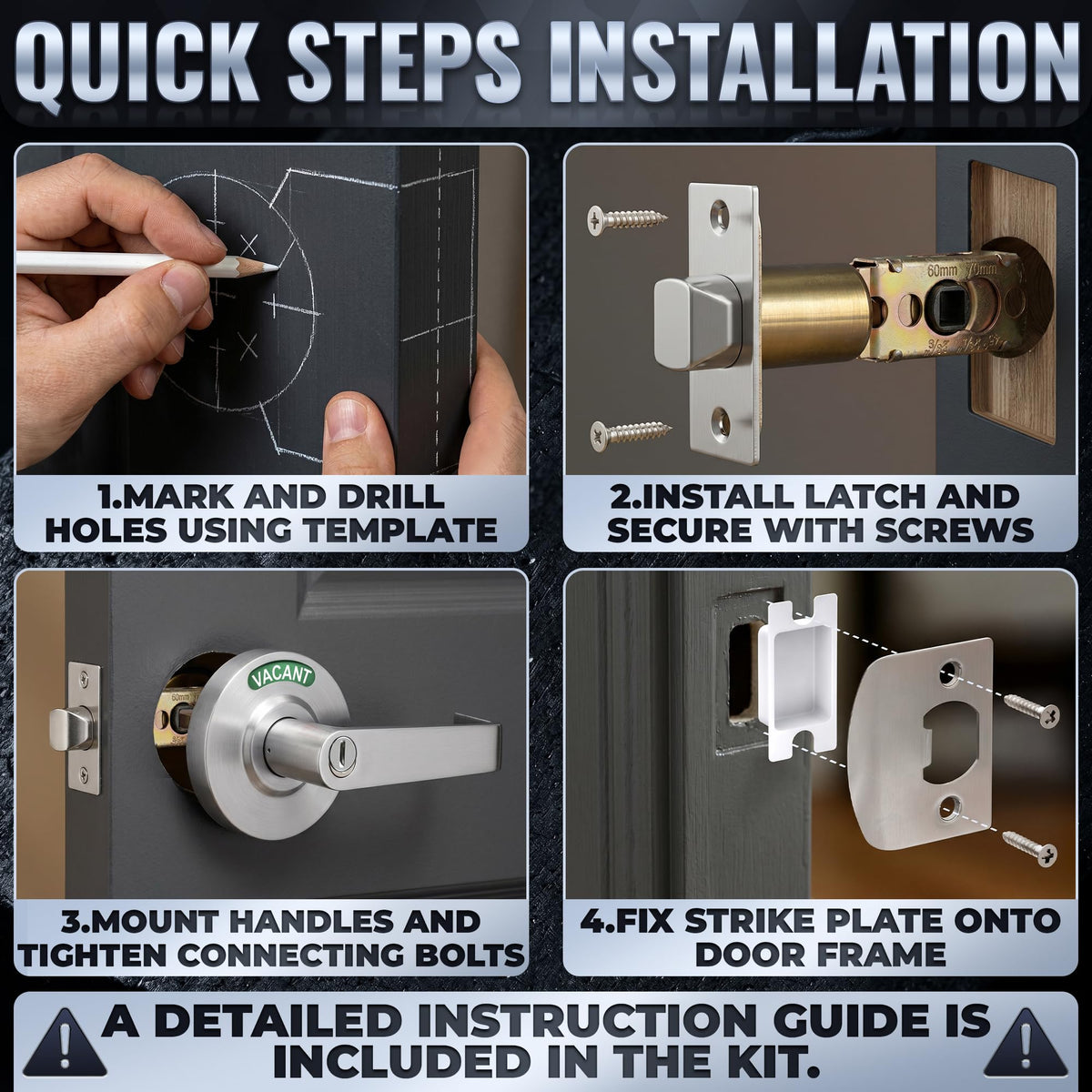 Vacant Occupied Bathroom Lock (Silver Light)