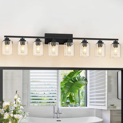 Matte Black Bathroom Light Fixtures (Black-Clear Shade / 8-Light)