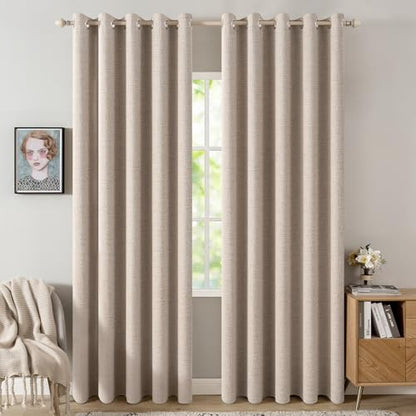 100% Blackout Linen Curtains for Bedroom 62x84 Inches Natural Beige (Beige / 62"W x 84"L (Pack of 2))