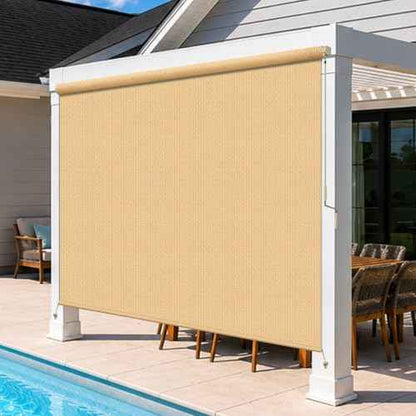 Outdoor Roller Shades for Patio (Sesame / 48"W x 96"H)