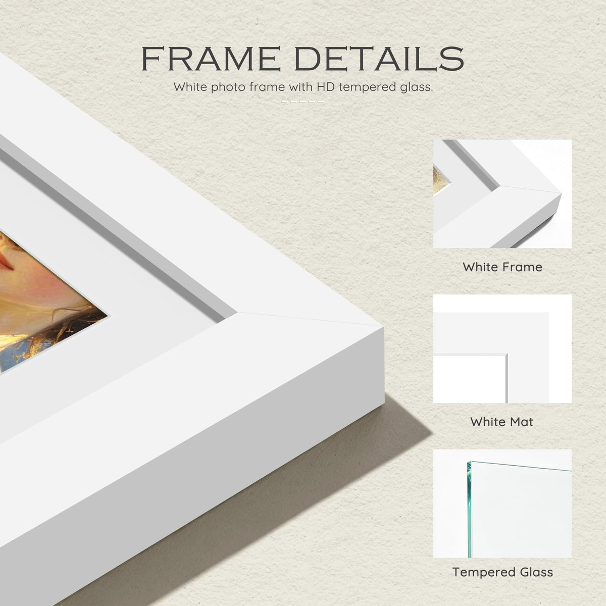 5x7 White Wooden Picture Frame (White Frame White Mat / 5x7)