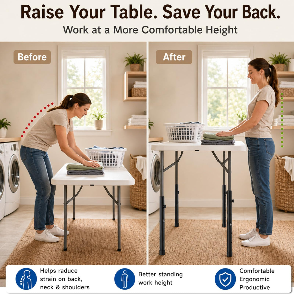 Folding Table Leg Extenders (17.5" (10-level Height Adjustable))