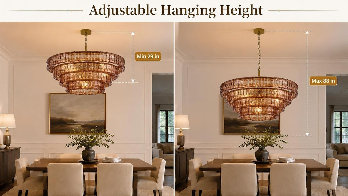 4 Tier 40 Inch Amber Crystal Glass Chandeliers (Amber Gold / 40")