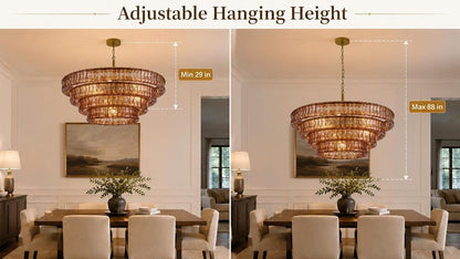 4 Tier 40 Inch Amber Crystal Glass Chandeliers (Amber Gold / 40")
