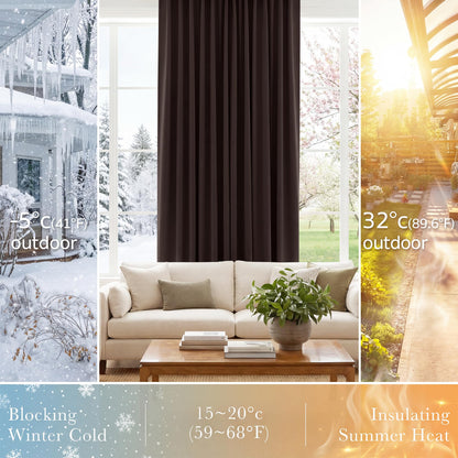 Blackout Curtains Thermal Insulated Window Treatment Panels Room Darkening Shade Drapes for Living Room Back Tab (Brown / 34"W x 63"L (Pack of 2))