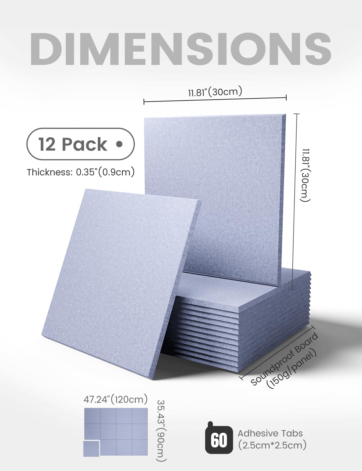 Felt Bulletin Board & Cork Board Alternative 36'' x 24'' (Soft Periwinkle-1 / Solid tile 12-pack)