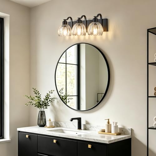 Bathroom Light Fixtures (Black - Tulip Clear / 3-light)