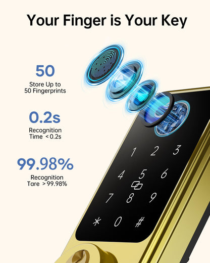 Smart Lock for Front Door (Brushed Gold)