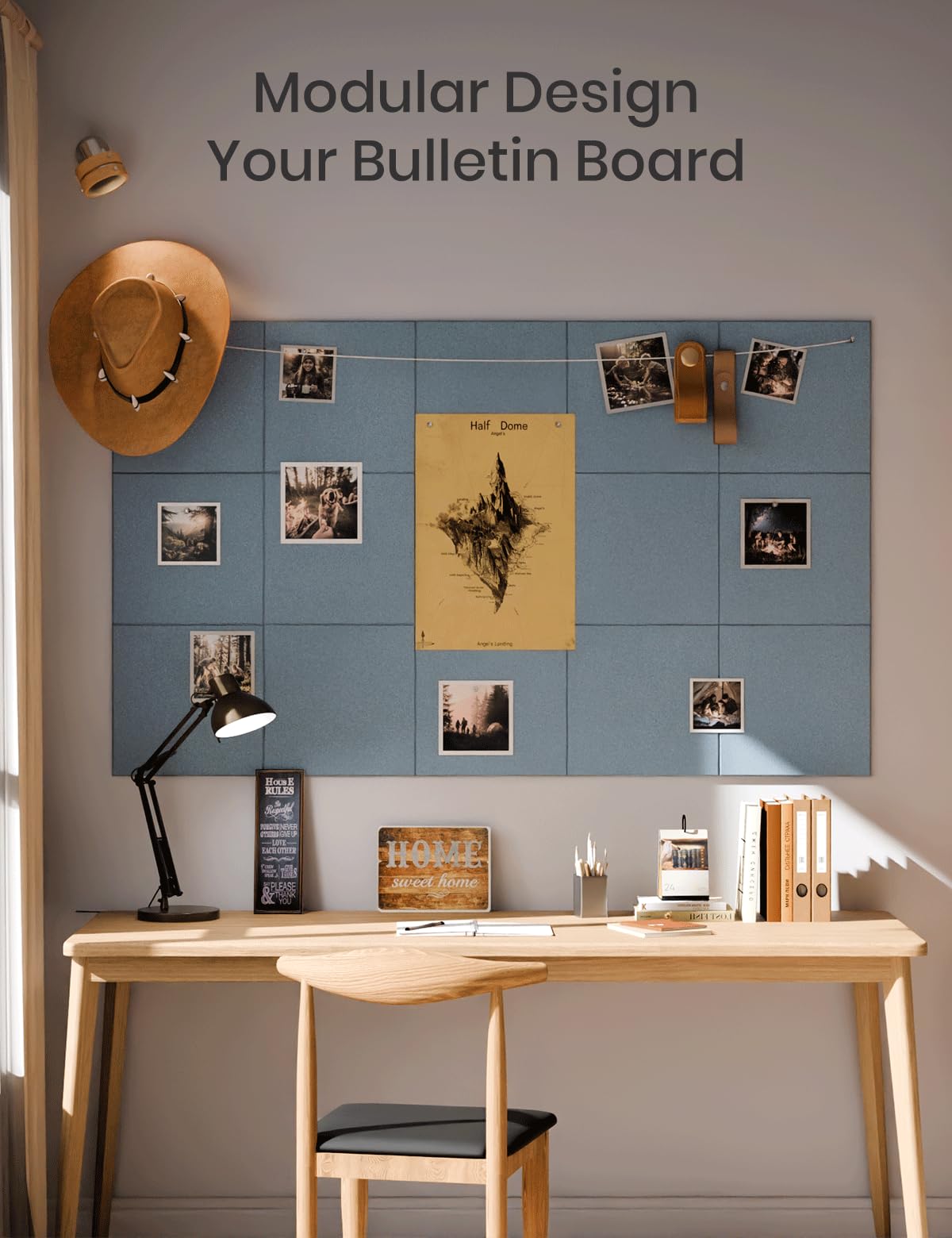 Felt Bulletin Board & Cork Board Alternative 36'' x 24'' (Dusty Blue-1 / Solid tile 12-pack)