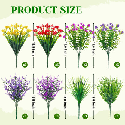 24 Bundles Artificial Flowers Bulk for Outdoors UV Resistant Fake Flowers Spring for Garden Patio Porch Farmhouse Home Window Box Decor（Colourful） (Multi-color)