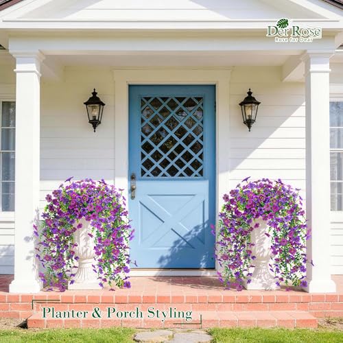 4Pcs Artificial Flowers for Outdoors 29.5'' Faux Hanging Flowers for Outdoor Planters (Lavender / Deep Purple)