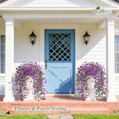 4Pcs Artificial Flowers for Outdoors 29.5'' Faux Hanging Flowers for Outdoor Planters (Lavender / Deep Purple)