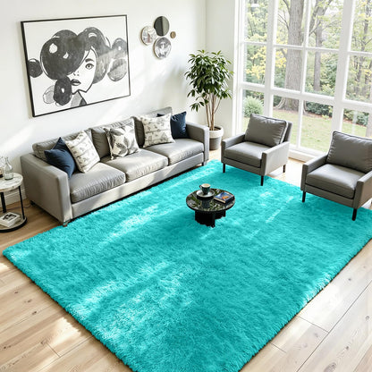 8x10 Fluffy Area Rug for Living Room (Turquoise / 8' x 10' (Rectangular))