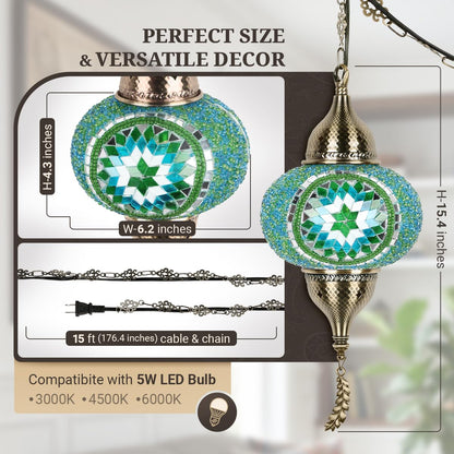 Turkish Moroccan Mosaic Pendant Light (Green)