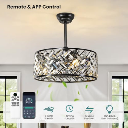 Crystal ceiling fan with light remote APP control