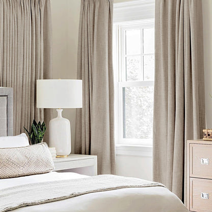 100% Blackout Linen Curtains for Bedroom 52x90 Inches Taupe (Taupe / 52"W x 90"L (Pack of 2))