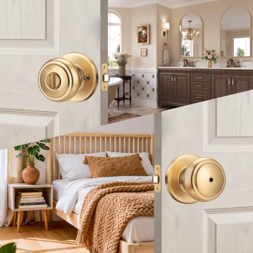 Champagne Bronze Bathroom Door Knobs with Release Lock Hole