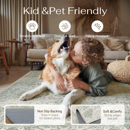 Green 9x12 Area Rug Washable for Living Room (Y|green / 9' x 12' (Rectangular))