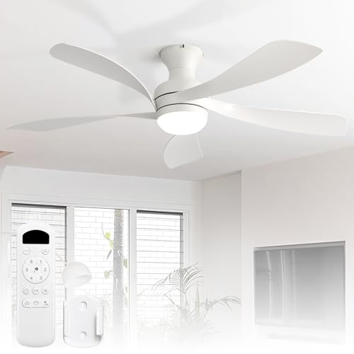 52 Inch Low Profile Ceiling Fans with Lights and Remote (White / 52 inch)