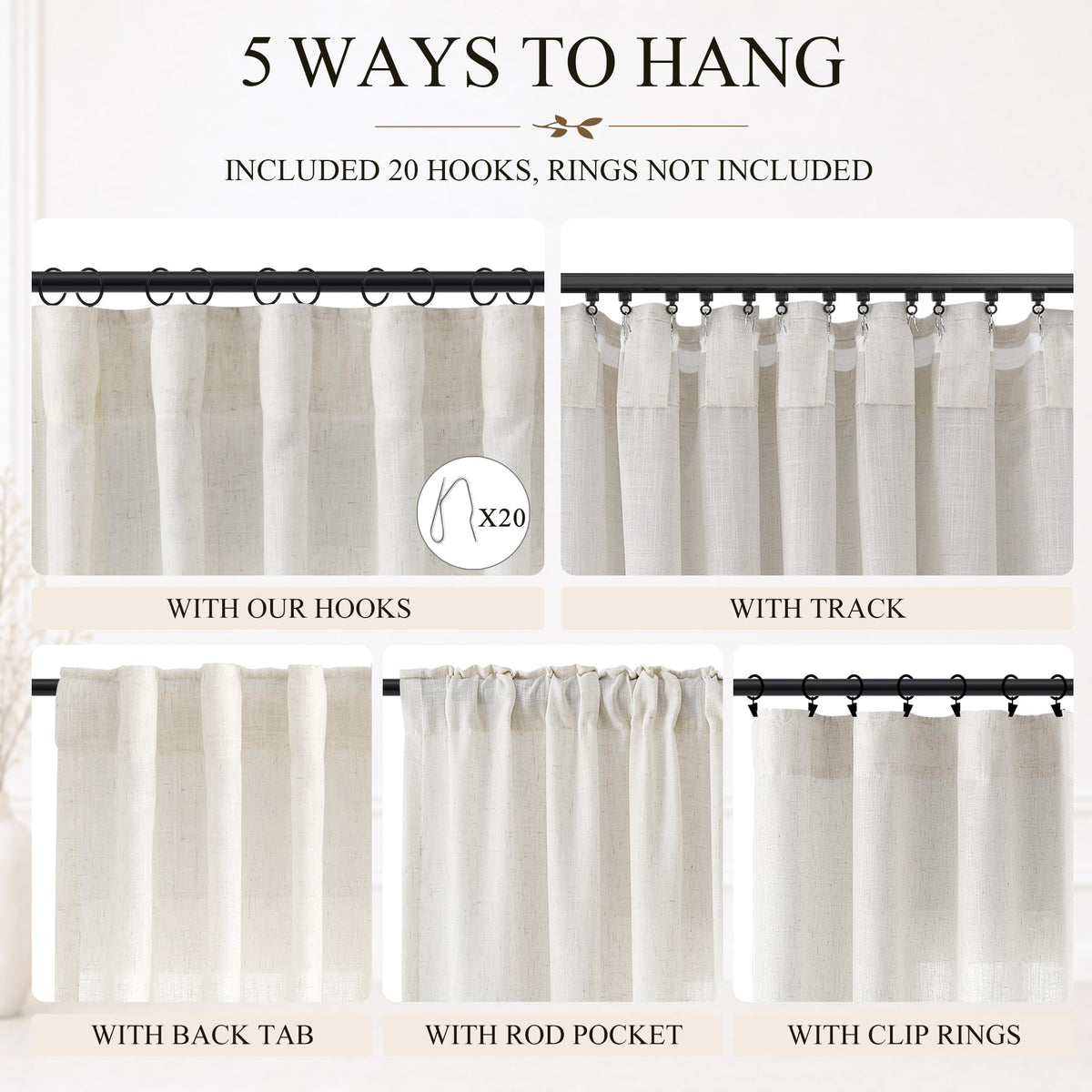 60 Inch Extra Wide Natural Linen Curtain 84 Inches Long 1 Panel (Natural / 60"W x 84"L (Pack of 1))