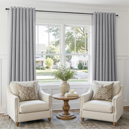 Grey Grommet Linen Curtains 84 Inches Long for Living Room (Grey / 52"W x 84"L (Pack of 2))