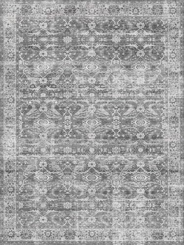 2x3 Entryway Rug Grey Washable Vintage Rugs for Entryway Kitchen Low Pile Non