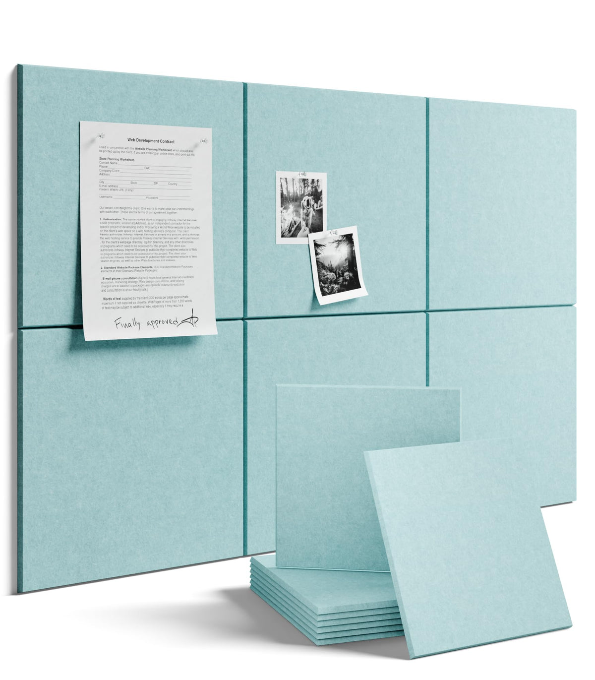 Felt Bulletin Board & Cork Board Alternative 48'' x 36'' (Teal Blue-1 / Solid tile 6-pack)