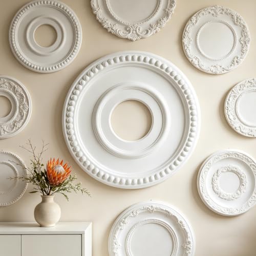 12-1/2" OD x 3-15/16" ID x 1-3/8"P Beaded Round Ceiling Medallion,Primed PU Foam Ceiling Trim for Chandeliers, Ceiling Fans and Pendant Lights,1pcs