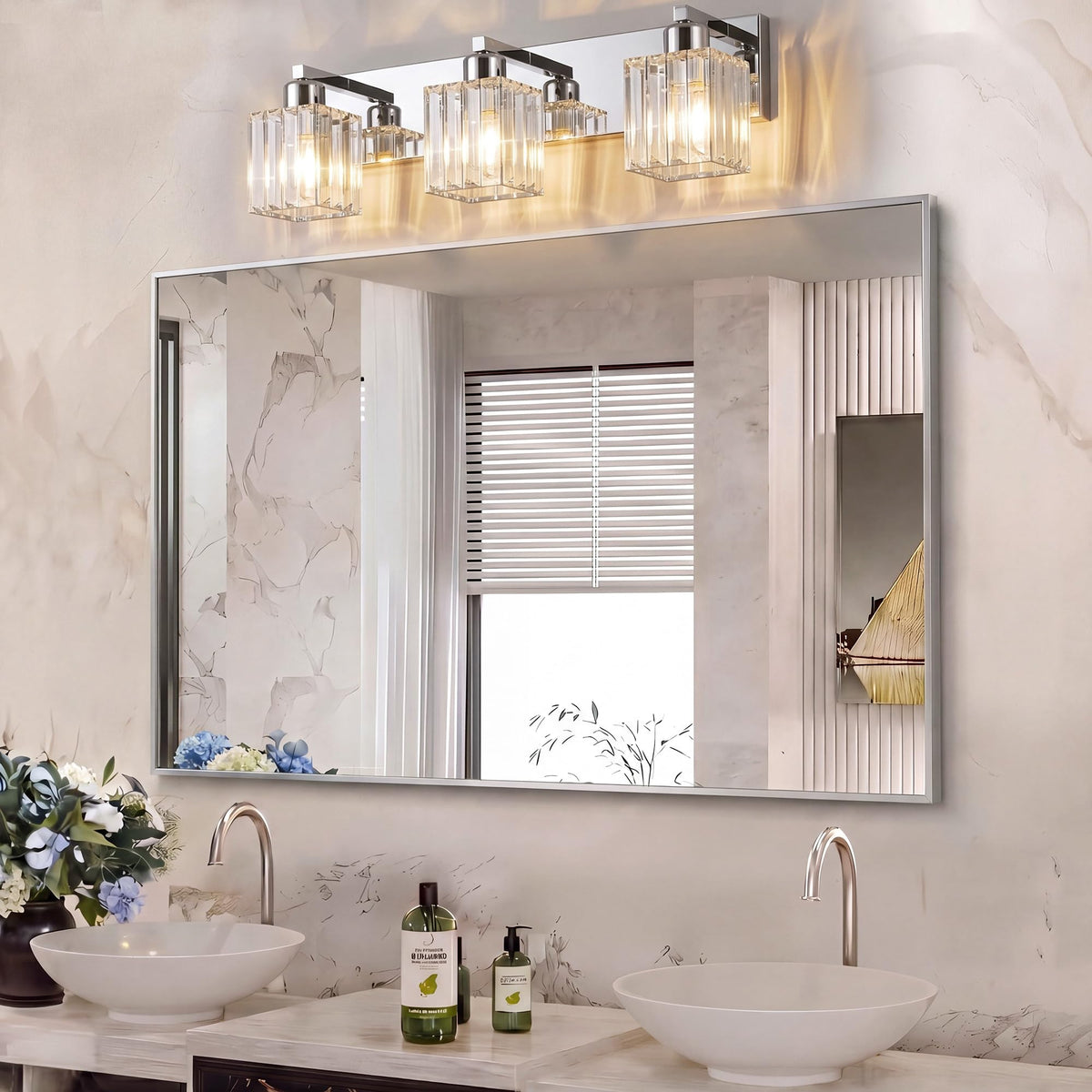 Modern Bathroom Vanity Light (Chrome & Square / 3-Light)