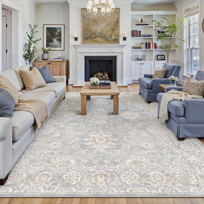 10x14 Blue Cream Neutral Area Rug (Blue / 10' x 14' (Rectangular))