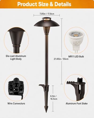 Low Voltage Pathway Lights with 3W 2700K Replaceable MR11 LED Bulb