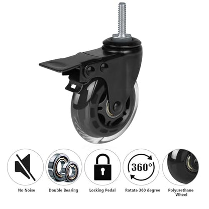 3" Rubber Caster Wheels Heavy Duty with Brakes